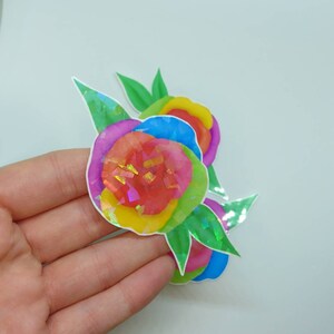 Holographic rainbow rose Glossy vinyl stickers, keyboard decal, mirror stickers, holographic flower stickers image 3