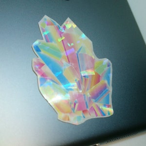 Holographic rainbow aurora quartz crystal Glossy vinyl stickers, crystal cluster art, laptop decal, mirror stickers image 5