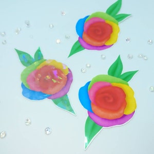 Holographic rainbow rose Glossy vinyl stickers, keyboard decal, mirror stickers, holographic flower stickers image 7