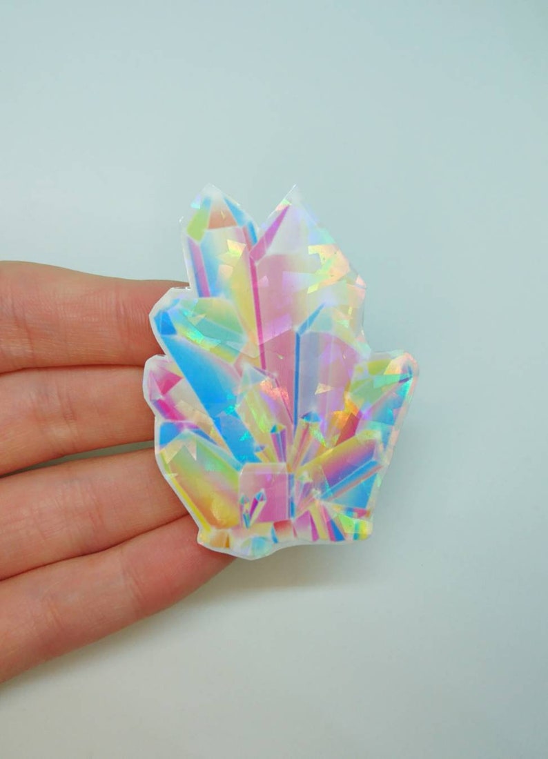 Holographic Rainbow Aurora Quartz Crystal Glossy Vinyl Etsy UK