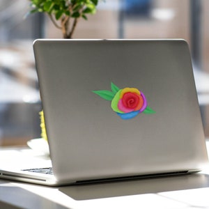 Holographic rainbow rose Glossy vinyl stickers, keyboard decal, mirror stickers, holographic flower stickers image 9