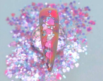 4 Gramm Chunky Pastel Nail Art Glitter Herz und Punkt Mix, matter Glitzer, Festival Glitter, Nageltechnik Geschenk, Valentines Glitter