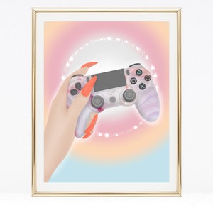 Girly gaming room decor, video game art work, gamer girl art, wall art, A4 print, girly illustration