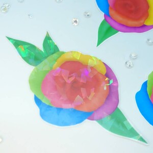 Holographic rainbow rose Glossy vinyl stickers, keyboard decal, mirror stickers, holographic flower stickers image 8