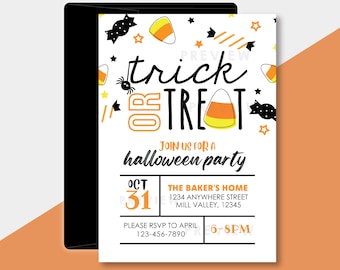 Halloween Trick or Treat Invitation - Editable | Halloween Party Invite