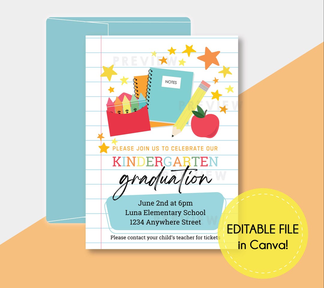 Kinder Invit Editable Kindergarten Invitation, Kindergarten Graduation Invite - Etsy