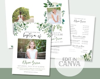 Girls Baptism Invitation and Program, LDS Baptism Invitation and Program