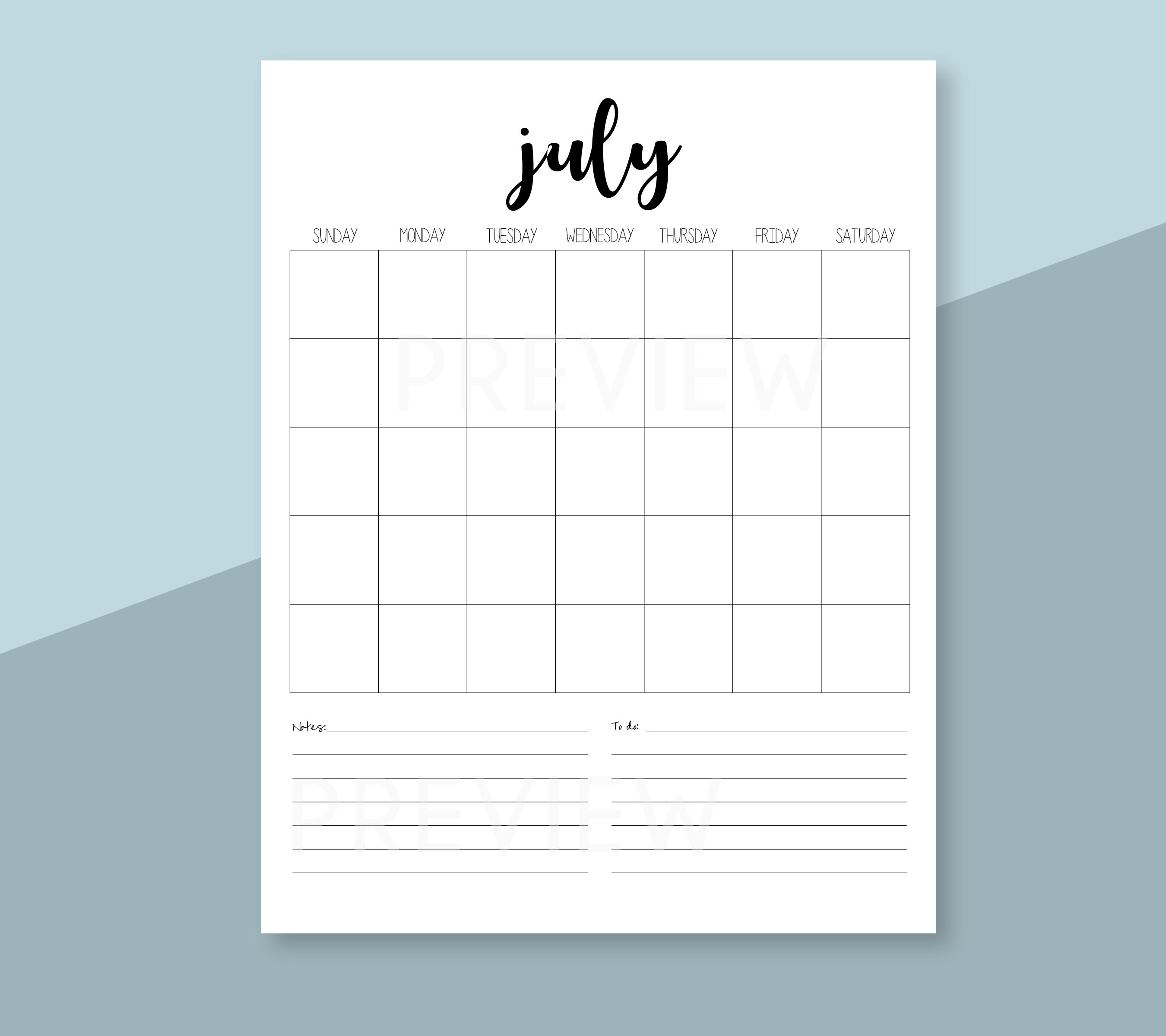 Blank Monthly Printable Calendar, Printable Calendar, Monthly Calendar ...