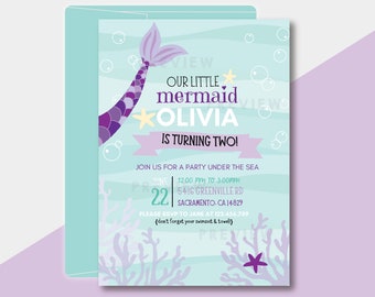 Mermaid Birthday Invitation, Mermaid Invitation Template, Mermaid Birthday Party Invite Template, Editable, Digital Invitation