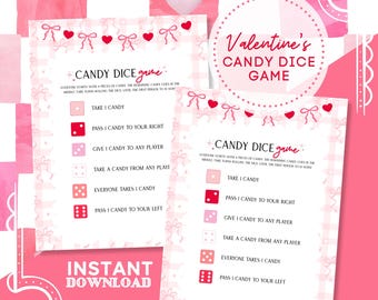 Valentine’s Candy Dice Game, Valentine’s Day Party Game Printable, Candy Exchange Dice Game, Fun Valentine Activity