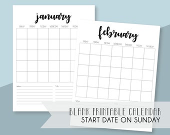 Blank Monthly Printable Calendar, Printable Calendar, Monthly Calendar