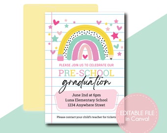 Pre-School Graduation Invitation, Editable Pre-School Graduation Invitation, Graduation Invitation