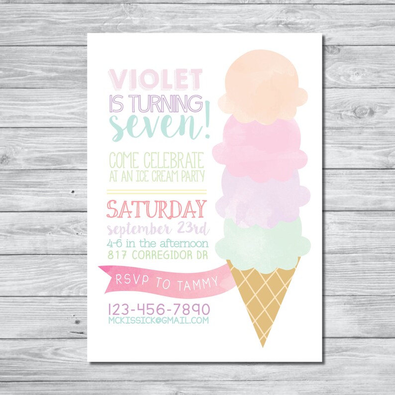 Ice Cream Party Invitation Diy Invitation Digital Etsy