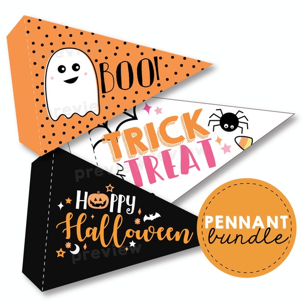 Halloween Pennant Flag Bundle, Printable Halloween Decoration, Printable Halloween Pennant Flag, Halloween Decor, Halloween Pennant