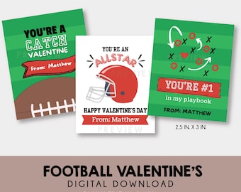 Football Valentine Cards, Football Valentine's Cards Digital Download, Editable Valentine's Cards, Class Valentine Cards