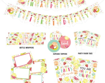 Tutti Frutti Party Printables, Tutti Frutti Digital Decorations, Tutti Frutti Banner, Favors, Cupcake Toppers, Food Labels,  Party Sign