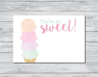 Ice Cream Thank You Card, Instant Download Thank You Card, Printable Thank You Card