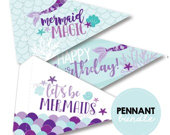 Mermaid Pennant Bundles, Printable Mermaid Pennant, Mermaid Birthday Party Decoration, Mermaid Pennant, Mermaid Party, Mermaid Decoration