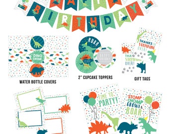 Dinosaur Party Printables, Dinosaur Digital Decorations, Dinosaur Banner, Favor, Cupcake Toppers, Wrappers, Food Labels, Party SIgns