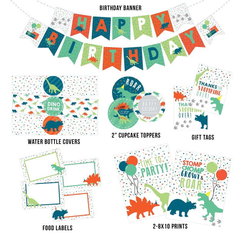 Dinosaur Party Printables, Dinosaur Digital Decorations, Dinosaur ...