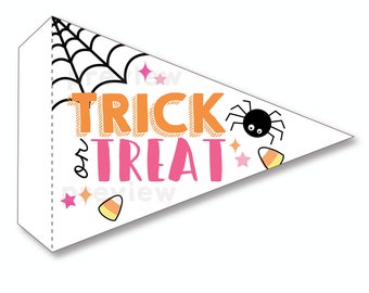 Trick or Treat Pennant Flag Printable, Halloween Printable, Trick or Treat Sign, DIY Pennant Flag, Halloween Spider Decoration