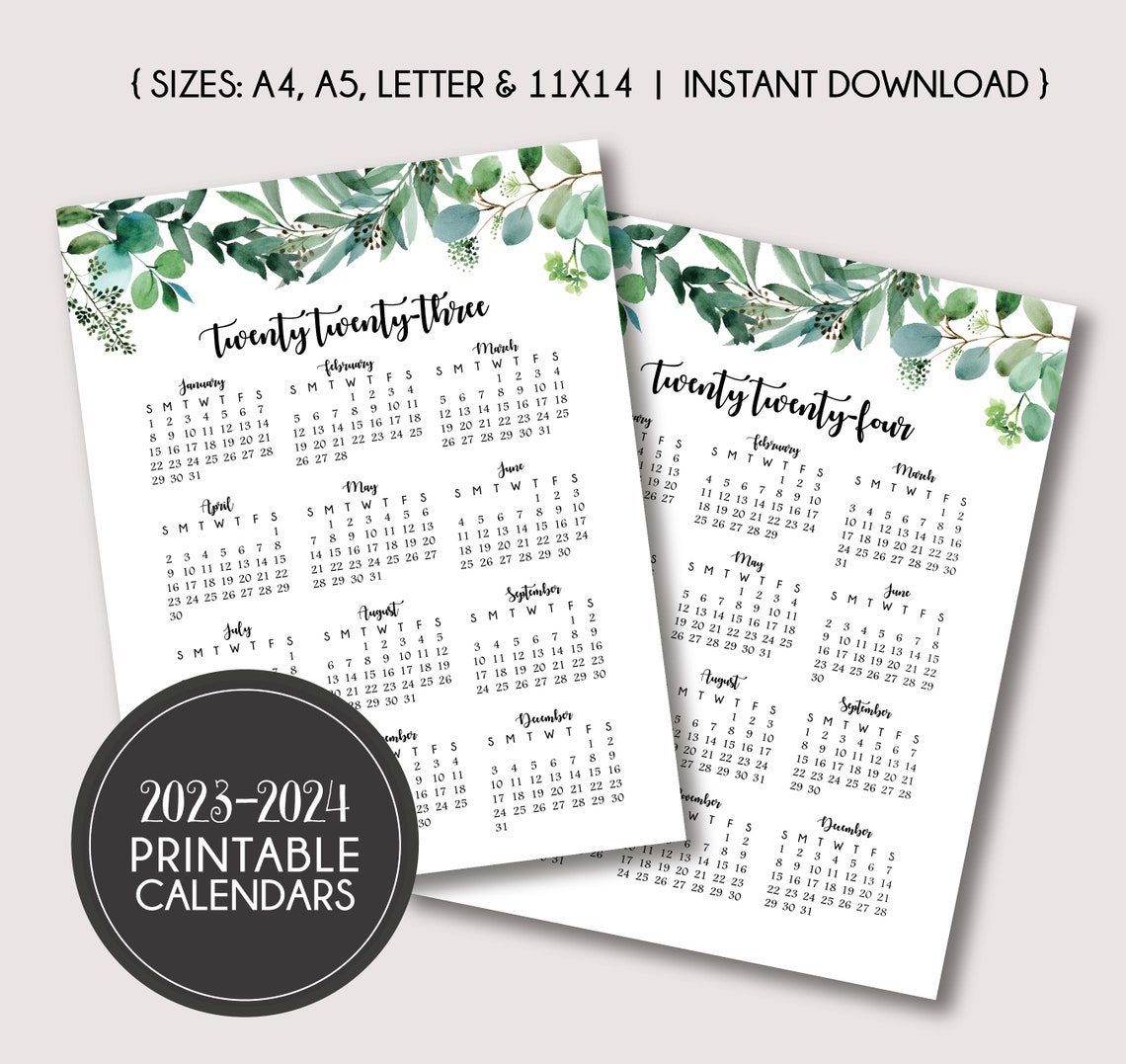 2023-2024 Printable Calendar, Yeary Calendar for 2023-2024, Printable ...
