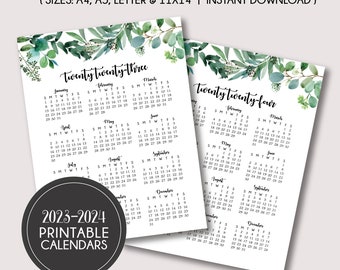 2023-2024 Printable Calendar, Yeary Calendar for 2023-2024, Printable Planner, A5, A4, Letter and 11x14, Printable Calendar, Refill Planner