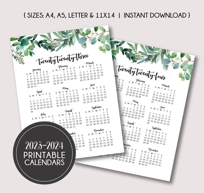 2023-2024 Printable Calendar, Yeary Calendar for 2023-2024, Printable ...