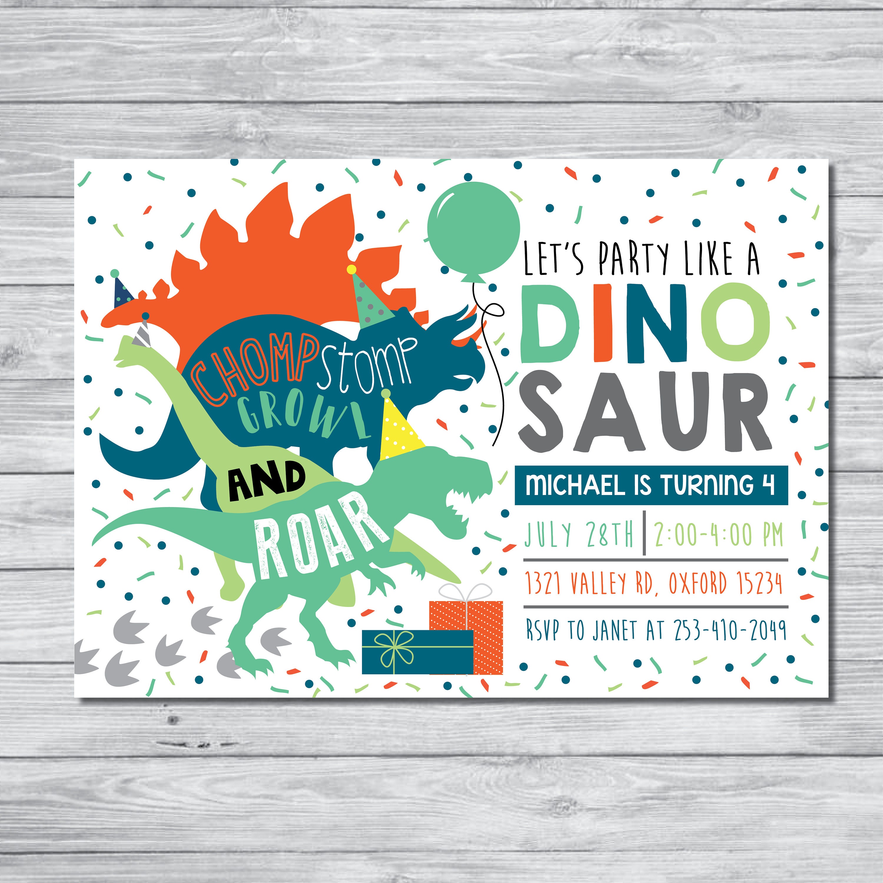 Dinosaur Birthday Party Invitation Dinosaur Birthday Boy Etsy