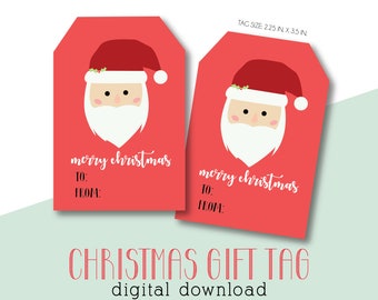 Santa Christmas Gift Tag, Holiday Gift Tag, Christmas Printable, Christmas Gift Tag
