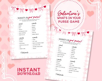 Valentine’s What’s in Your Purse Game, Valentine’s Day Printable, Girls Night or Galentine’s Activity, Party Game