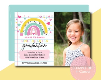 Graduación de jardín de infantes, invitación editable de graduación de jardín de infantes