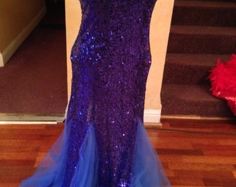 Blue sequin ballroom dance dreess