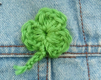 Shamrock Crochet Pin Badge Brooch - Green crochet Shamrock badge - Irish Shamrock - St Patrick's Day brooch badge - knitted Irish Shamrock