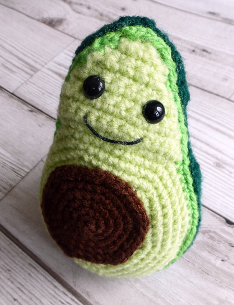 crochet avocado with smiley face