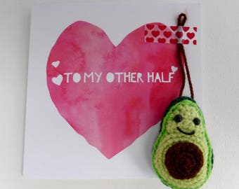 Avocado Crochet Valentines Card - Avocado keyring - Vegan Valentines Card  -Avocado Valentines Card - Avocado Ornament - Vegan Veggie Gift