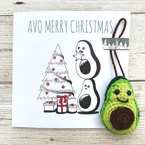 Carte de Noël avocat - avocat au crochet - avocat Amigurumi - carte de Noël végétalienne - arbre de Noël avocat - décoration d'arbre de Noël végétalien