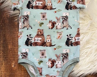Woodland animals baby outfit boy, forest animals baby shower gift, wild one first birthday outfit, gender neutral baby gifts, funny baby