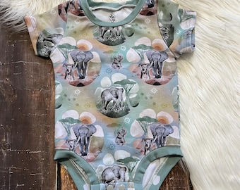 sage green elephant baby clothes, safari baby shower gift, wild one first birthday outfit boy, gender neutral baby gifts, jungle baby romper