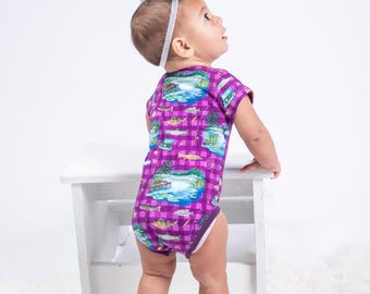 purple plaid fishing baby bodysuit for girls, fisherman baby shower gift, ofishally one birthday outfit girl, infant girl coming home outfit