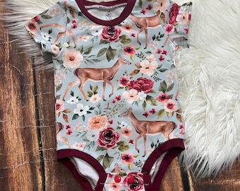 Baby Deer outfit, newborn outfit, summer baby clothes, baby girl gift, baby girl coming home, newborn girl, baby clothes girl, floral deer