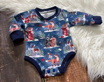 woodland Christmas baby bodysuit, infant Christmas outfit boy, baby boy first Christmas gifts for newborn, cute Christmas coming home outfit