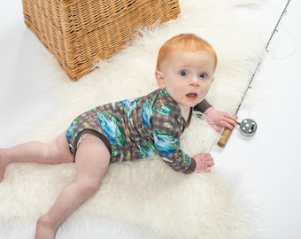 Brown plaid  fishing baby bodysuit for baby, fisherman baby shower gift, ofishally one birthday outfit boy, infant boy coming home outfit