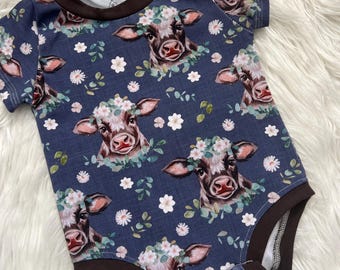 cow print infant, cow baby shower, farm print baby, farm baby bodysuit, cow baby gift, agriculture baby, farm infant clothes, dairy farm