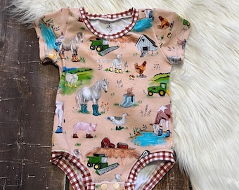 farm baby clothes girl, barn baby shower gifts, oink cluck baa moo first birthday romper girl, farm animals baby girl gifts, goat baby