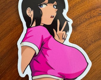 Peace waterproof laptop vinyl Sticker - NSFW - Sexy - Mature - Erotic - Anime - Boobs - Tits - Ass - Nude - Pin-up - Erotica - waifu - lewd