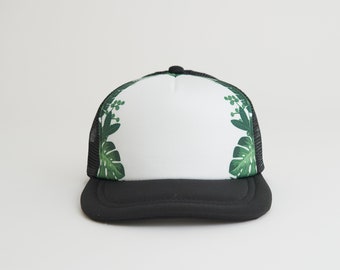 Tropical Toddler Snapback Hat | Baby Sun Hat | Tropical Leaves Toddler Trucker Hat | Summer Beach Hat for Kids by LAHI Design