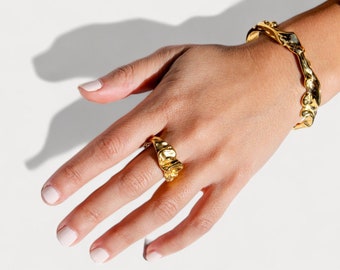 Lava Cuff, 18K Gold Plated Chunky Statement Cuff, Irregular Cuff, Bold Bangle, Waterproof bracelet, Hammered Bracelet