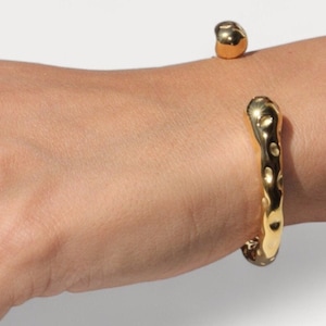 Chunky Gold Plated Irregular Cuff - Stylish Waterproof Bracelet, Bold Bangle
