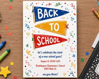 Back to School Invitation Template, Editable Canva Invitation, School Welcome Party Invite, Open House, Meet the Teacher, To School Flyer